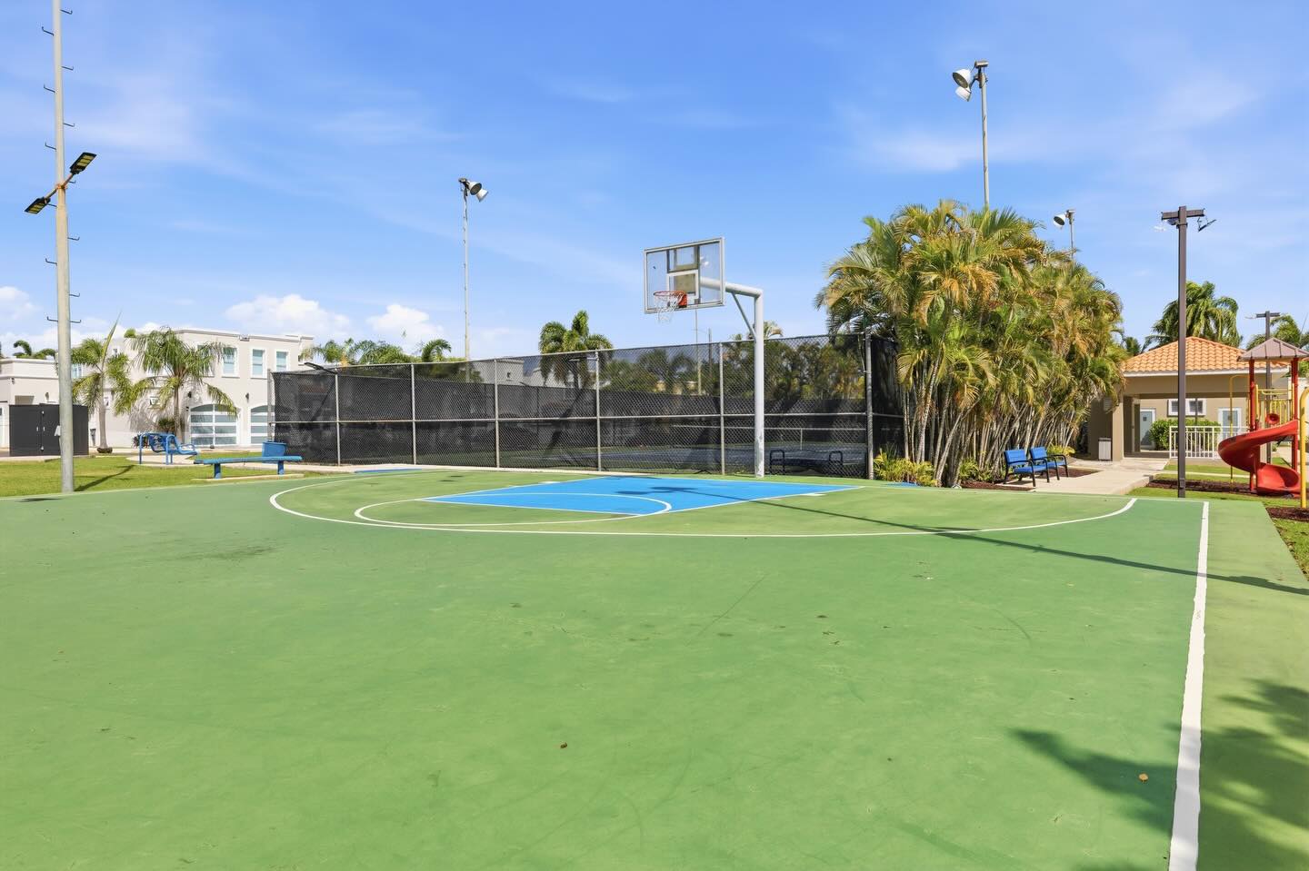 Basketball and tennis courts, steps from the door